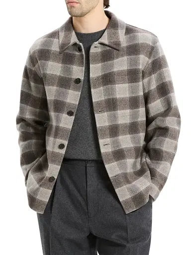 Theory Men's Check Double-Face Wool-Cashmere Overshirt - Feather Multi - Size XL | Thumbnail 3