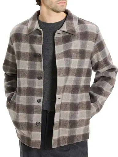 Theory Men's Check Double-Face Wool-Cashmere Overshirt - Feather Multi - Size XL | Thumbnail 4