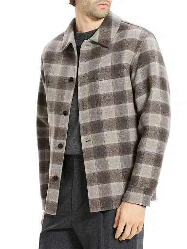 Theory Men's Check Double-Face Wool-Cashmere Overshirt - Feather Multi - Size XL | Thumbnail 5