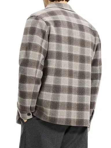 Theory Men's Check Double-Face Wool-Cashmere Overshirt - Feather Multi - Size XL | Thumbnail 6