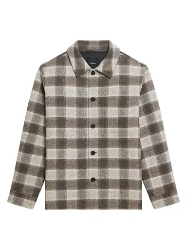 Theory Men's Check Double-Face Wool-Cashmere Overshirt - Feather Multi - Size XL | Thumbnail 1