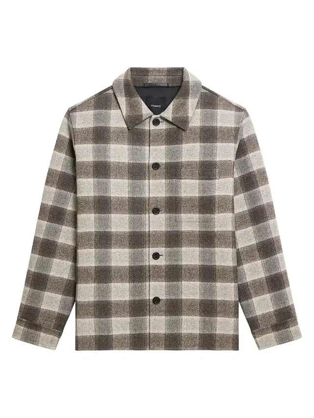 Theory Men's Check Double-Face Wool-Cashmere Overshirt - Feather Multi