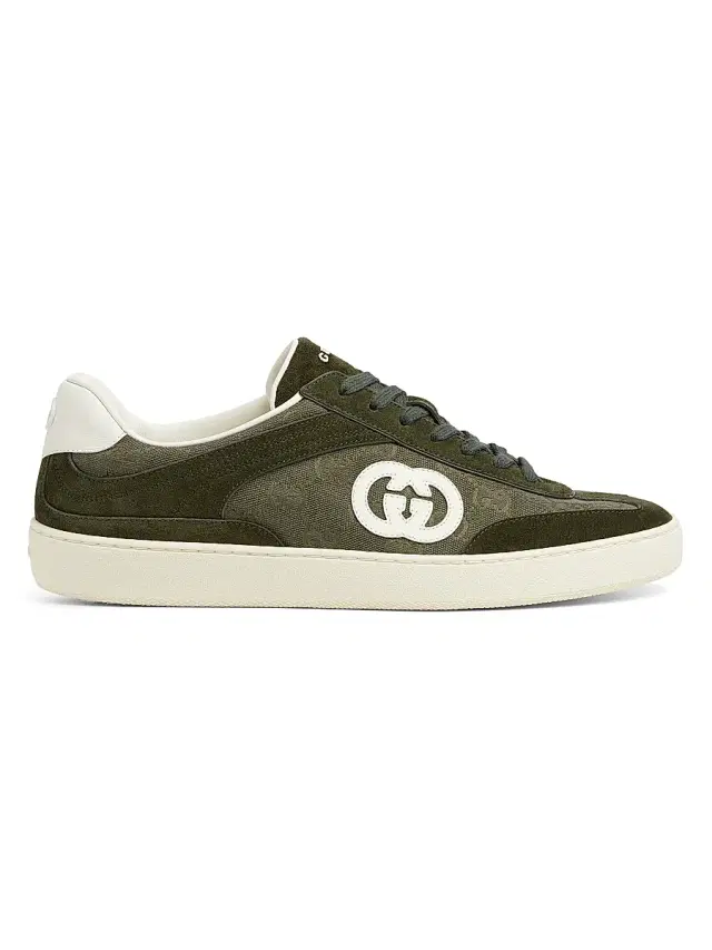 Men's GG Suede & Canvas Low-Top Sneakers - Dark Green