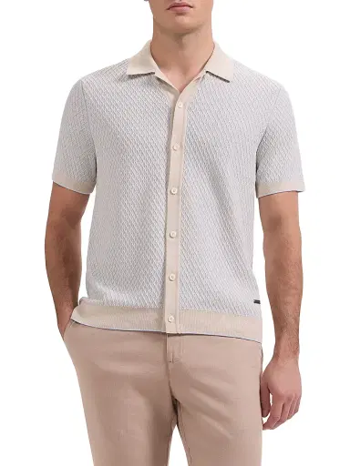Bugatchi Men's Honeycomb-Knit Cotton Short-Sleeve Sweater | Thumbnail 3 Bugatchi Men's Honeycomb-Knit Cotton Short-Sleeve Sweater | Thumbnail 3