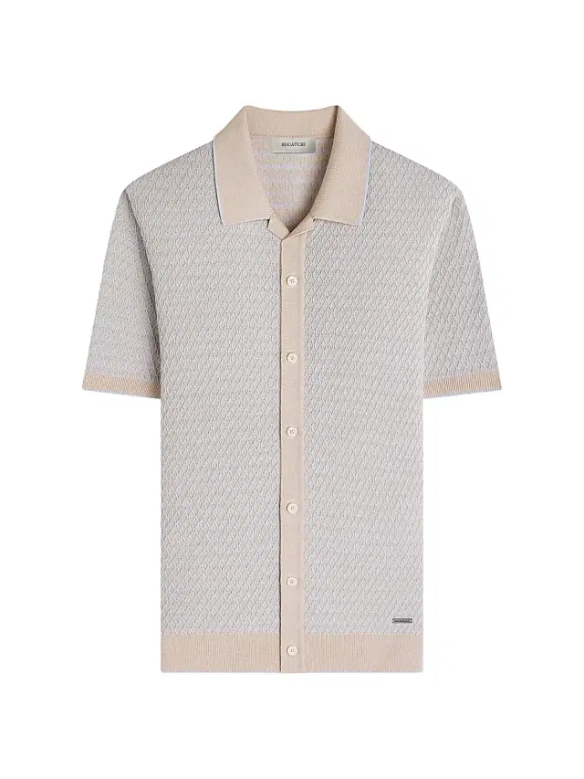 Bugatchi Men's Honeycomb-Knit Cotton Short-Sleeve Sweater - Almond