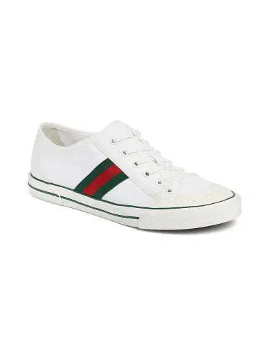 Gucci Men's Web Cotton Canvas Low-Top Sneakers - White - Size 14 | Thumbnail 2