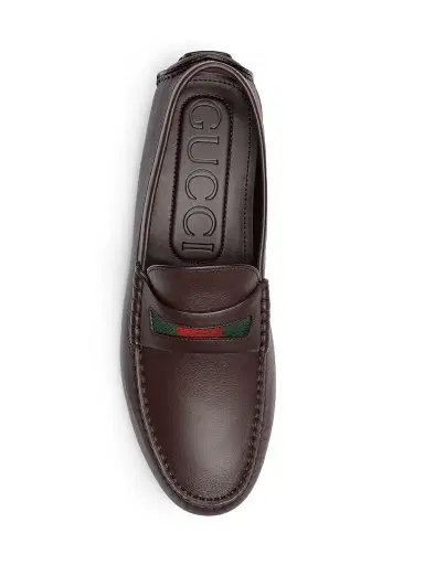 Gucci Men's Embroidered Web Leather Driving Loafers - Dark Brown - Size 5 | Thumbnail 4 Gucci Men's Embroidered Web Leather Driving Loafers - Dark Brown - Size 5 | Thumbnail 4