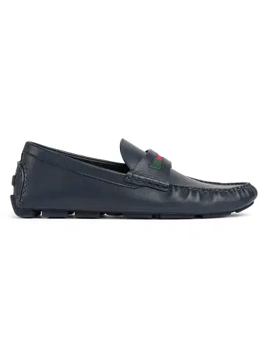 Gucci Men's Embroidered Web Leather Driving Loafers - Blue - Size 13 | Thumbnail 1 Gucci Men's Embroidered Web Leather Driving Loafers - Blue - Size 13 | Thumbnail 1