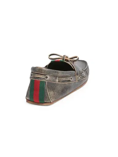 Gucci Men's Web Distressed Leather Boat Shoes | Thumbnail 3 Gucci Men's Web Distressed Leather Boat Shoes | Thumbnail 3