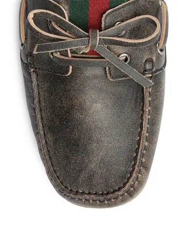 Gucci Men's Web Distressed Leather Boat Shoes | Thumbnail 5 Gucci Men's Web Distressed Leather Boat Shoes | Thumbnail 5