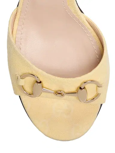 Gucci Women's Erin 85MM GG Canvas Horsebit Sandals - Maize | Thumbnail 5 Gucci Women's Erin 85MM GG Canvas Horsebit Sandals - Maize | Thumbnail 5