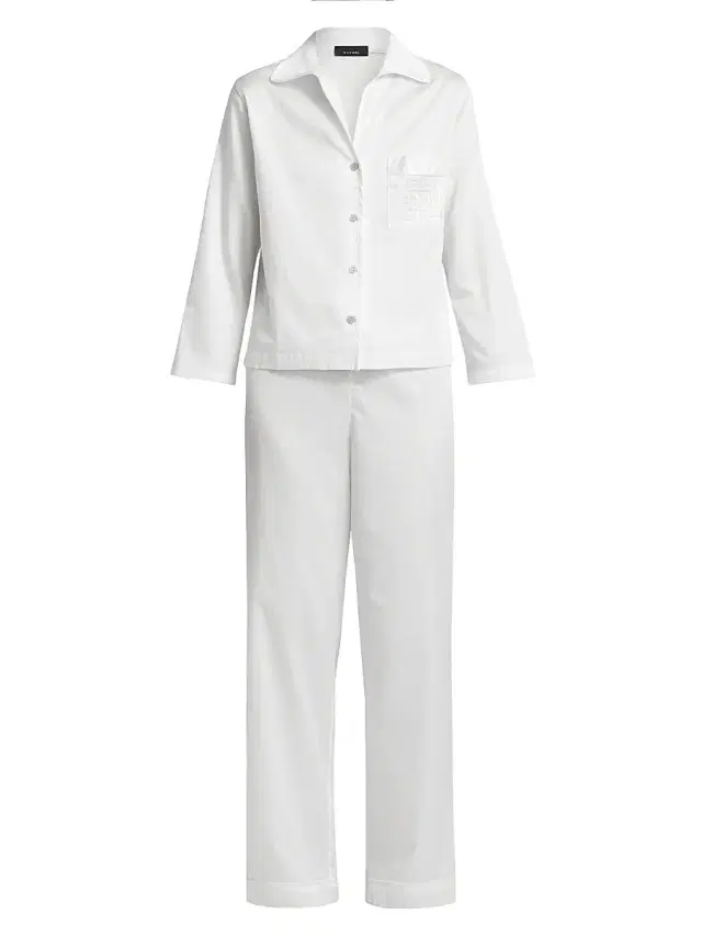 Natori Women's Essentials Embroidered Cotton Sateen Pajamas - White