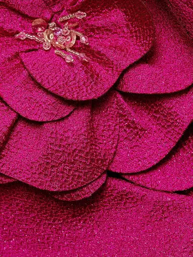 Teri Jon by Rickie Freeman Women's Flower Off-Shoulder Jacquard Gown - Berry - Size 10 | Thumbnail 7 Teri Jon by Rickie Freeman Women's Flower Off-Shoulder Jacquard Gown - Berry - Size 10 | Thumbnail 7