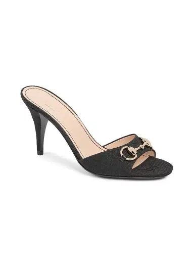 Gucci Women's Erin 85MM GG Canvas Horsebit Sandals - Black - Size 9 | Thumbnail 2