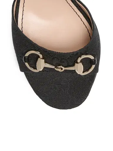 Gucci Women's Erin 85MM GG Canvas Horsebit Sandals - Black - Size 9 | Thumbnail 5