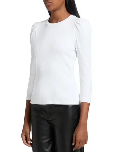Veronica Beard Women's Britney Puff Shoulder Rib-Knit Top - White | Thumbnail 4