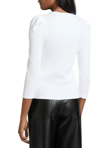 Veronica Beard Women's Britney Puff Shoulder Rib-Knit Top - White | Thumbnail 5