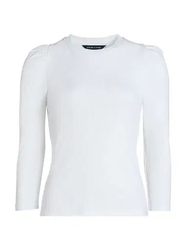 Veronica Beard Women's Britney Puff Shoulder Rib-Knit Top - White | Thumbnail 1