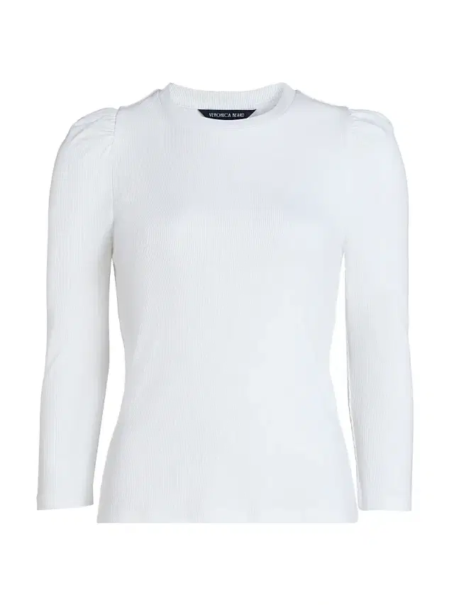 Women's Britney Puff Shoulder Rib-Knit Top - White