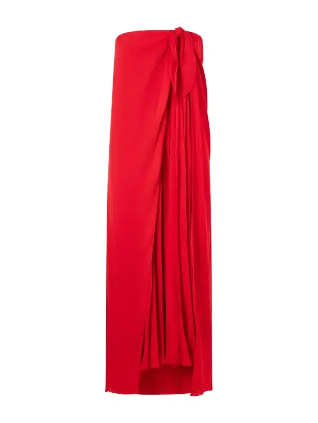 Brittani Strapless Wrap-effect Satin Maxi Dress