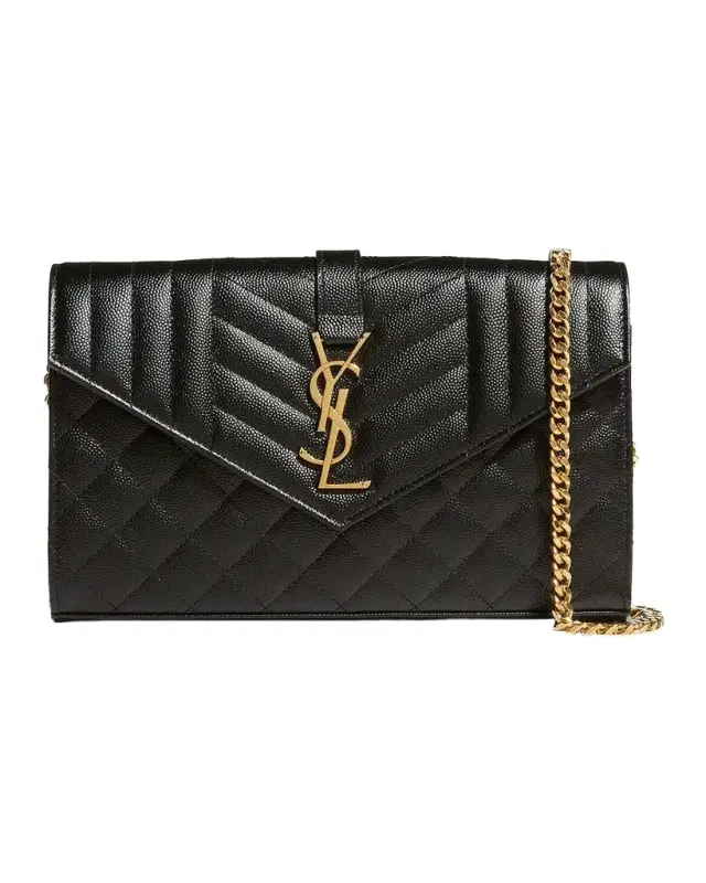 Saint Laurent Envelope Triquilt YSL Crossbody in Grained Leather