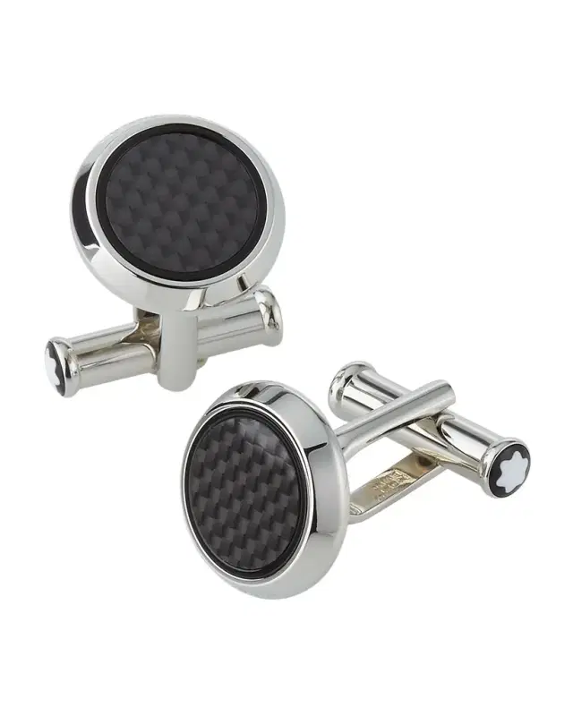 Men 's Round Carbon Fiber Cufflinks