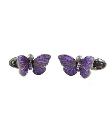 Jan Leslie Enamel Butterfly Cufflinks, Purple | Thumbnail 2