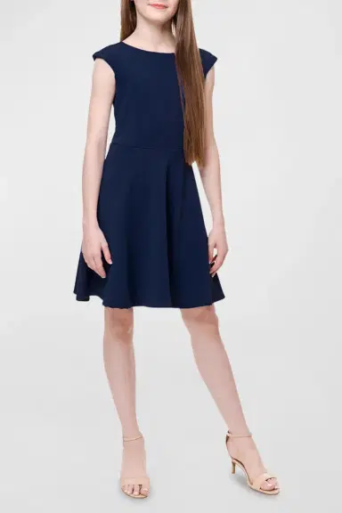 Un Deux Trois Girl's Textured Cap Sleeve Dress | Thumbnail 4