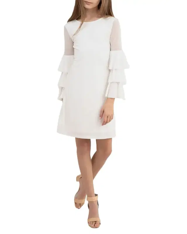 Un Deux Trois Girl 's Tiered Sleeve Sheath Dress, Size 7-