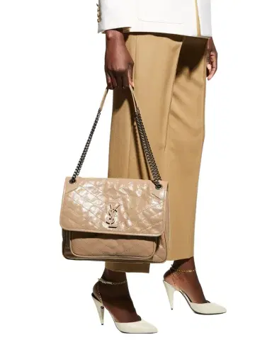 Saint Laurent Niki Large Flap YSL Shoulder Bag in Crinkled Leather | Thumbnail 1 Saint Laurent Niki Large Flap YSL Shoulder Bag in Crinkled Leather | Thumbnail 1