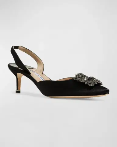 Manolo Blahnik Hangisi Kitten-Heel Satin Slingback Pumps | Thumbnail 3 Manolo Blahnik Hangisi Kitten-Heel Satin Slingback Pumps | Thumbnail 3
