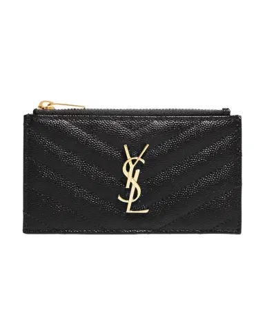 Saint Laurent YSL Monogram Small Ziptop Card Case in Grained Leather | Thumbnail 1 Saint Laurent YSL Monogram Small Ziptop Card Case in Grained Leather | Thumbnail 1