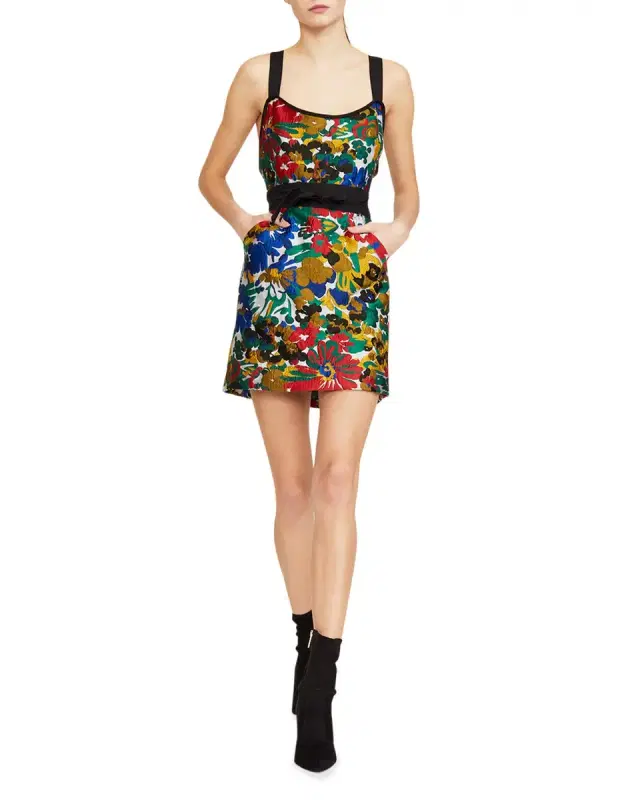 Mackenzie Garden Print Mock-Neck Short Dress