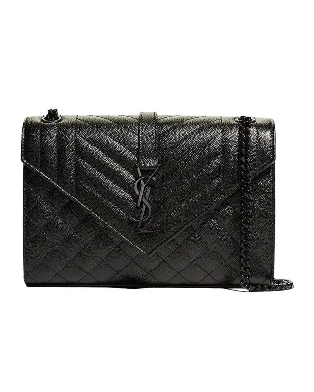 Saint Laurent Envelope Triquilt Medium YSL Shoulder Bag in Grained Leather