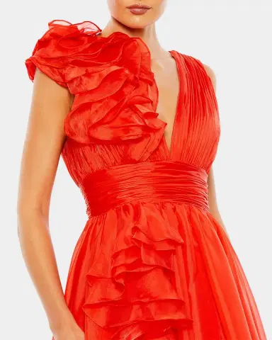 Mac Duggal Ruffle Deep V-Neck Chiffon Gown | Thumbnail 5 Mac Duggal Ruffle Deep V-Neck Chiffon Gown | Thumbnail 5