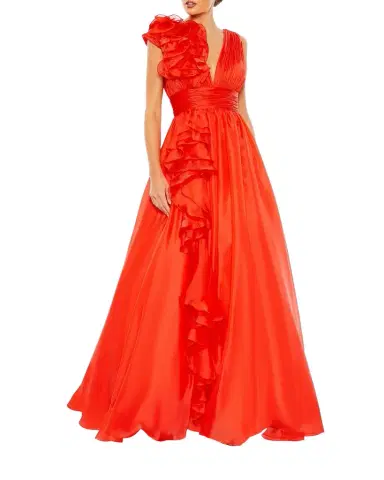 Mac Duggal Ruffle Deep V-Neck Chiffon Gown | Thumbnail 1 Mac Duggal Ruffle Deep V-Neck Chiffon Gown | Thumbnail 1