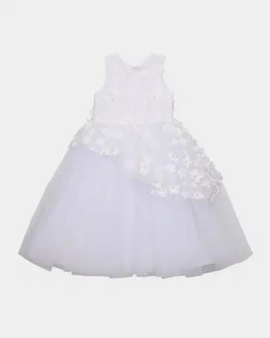 White Label by Zoe Girl's Lauren 3D Flower Embellished Tulle Dress, Size 2-12 | Thumbnail 2