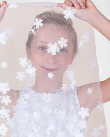 White Label by Zoe Girl's Lauren 3D Flower Embellished Tulle Dress, Size 2-12 | Thumbnail 5