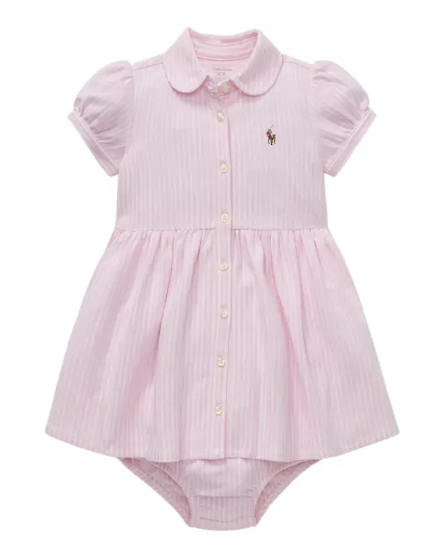 Yarn-Dyed Oxford Mesh Stripe Dress With Matching Bloomers, Size 3M-24M