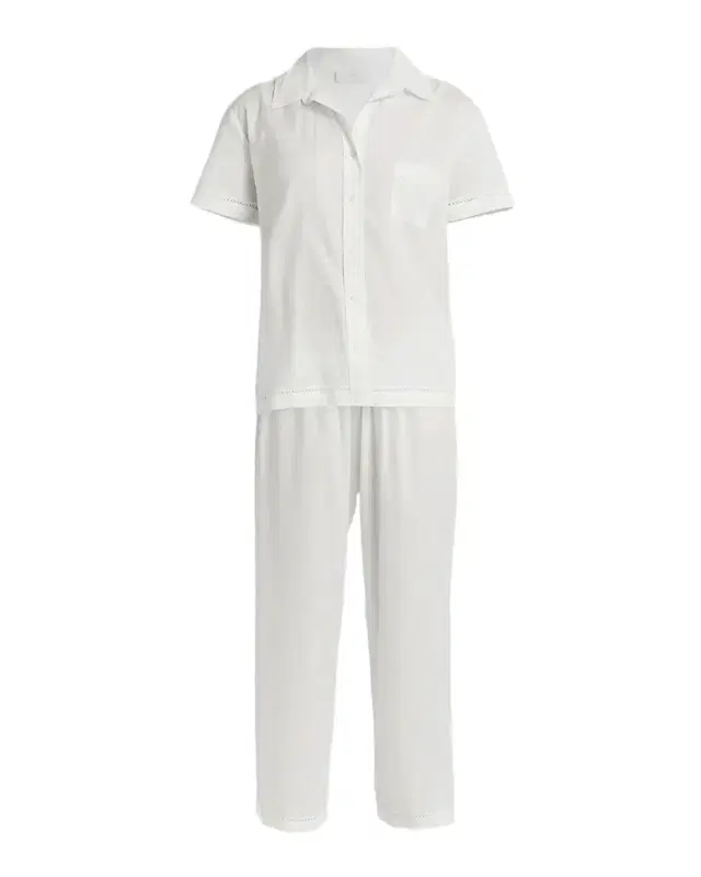 Pour Les Femmes Cotton Lawn Short-Sleeve Crop Pajama Set