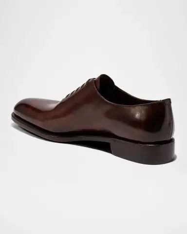 Ferragamo Men's Angiolo Tramezza Whole-Cut Leather Lace-Up Shoes | Thumbnail 2
