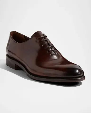 Ferragamo Men's Angiolo Tramezza Whole-Cut Leather Lace-Up Shoes | Thumbnail 3