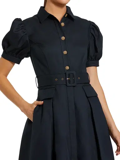 Mac Duggal Women's Cocktail Twill Belted Midi-Dress - Midnight - Size 16 | Thumbnail 3