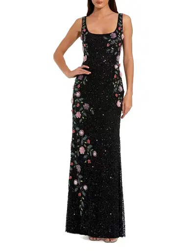 Mac Duggal Women's Evening Embellished Floral Scoopneck Gown - Black Multi - Size 0 | Thumbnail 1