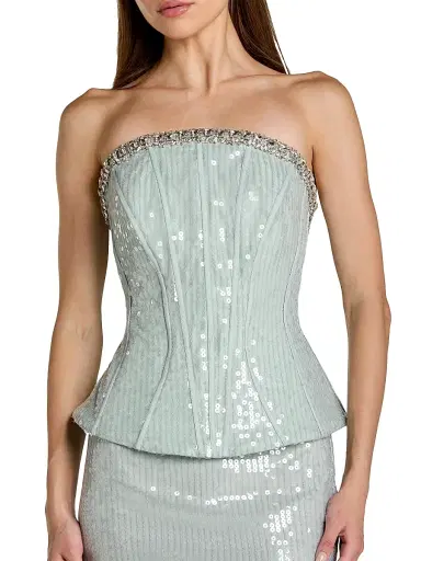 Mac Duggal Women's Sequined Peplum Strapless Gown - Pale Blue - Size 14 | Thumbnail 3 Mac Duggal Women's Sequined Peplum Strapless Gown - Pale Blue - Size 14 | Thumbnail 3