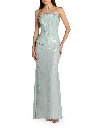 Mac Duggal Women's Sequined Peplum Strapless Gown - Pale Blue - Size 14 | Thumbnail 1 Mac Duggal Women's Sequined Peplum Strapless Gown - Pale Blue - Size 14 | Thumbnail 1