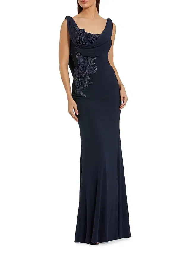 Mac Duggal Women's Evening Beaded Jersey Sleeveless Gown - Midnight