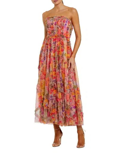 Mac Duggal Women's Floral Mesh Ruffled Strapless Gown - Size 14 | Thumbnail 1 Mac Duggal Women's Floral Mesh Ruffled Strapless Gown - Size 14 | Thumbnail 1