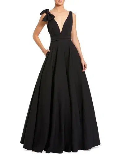 Mac Duggal Women's Crepe Sleeveless V-Neck Gown - Black - Size 16 | Thumbnail 1