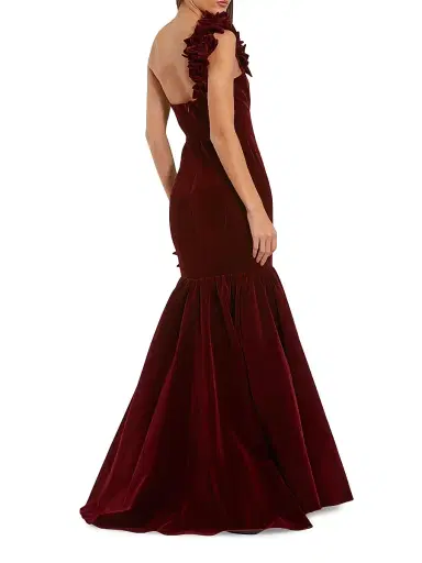 Mac Duggal Women's Velvet One-Shoulder Trumpet Bubble Hem Gown - Amethyst | Thumbnail 2
